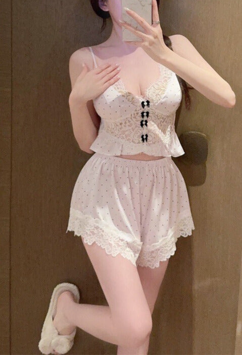 粉紫色波點甜美公主風吊帶短褲 [F09]