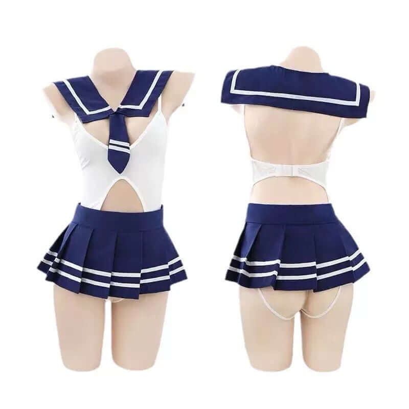 藍白色高級感學院風水手服超短裙套裝 [D24]