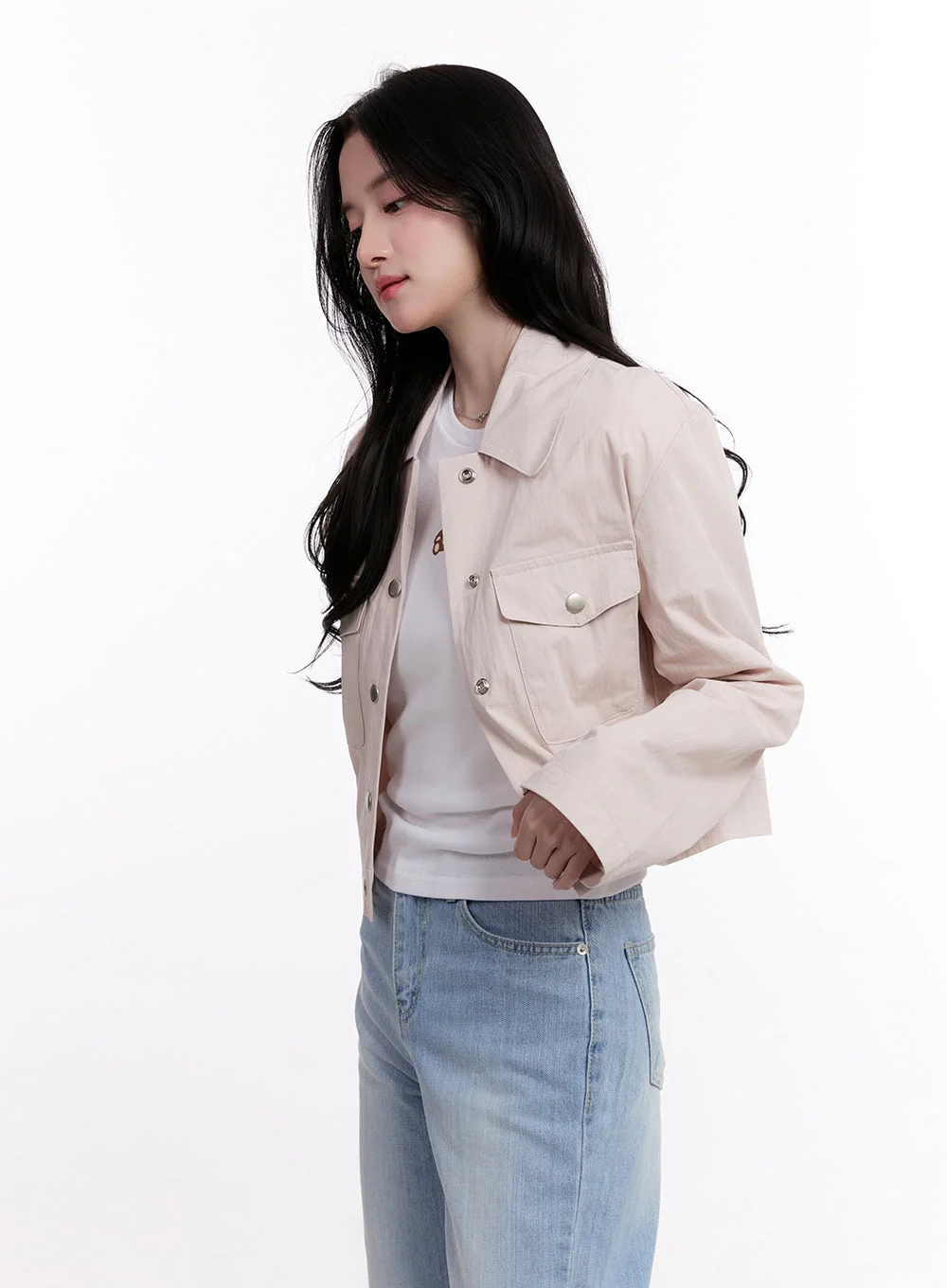 Cropped Buttoned Collared Jacket