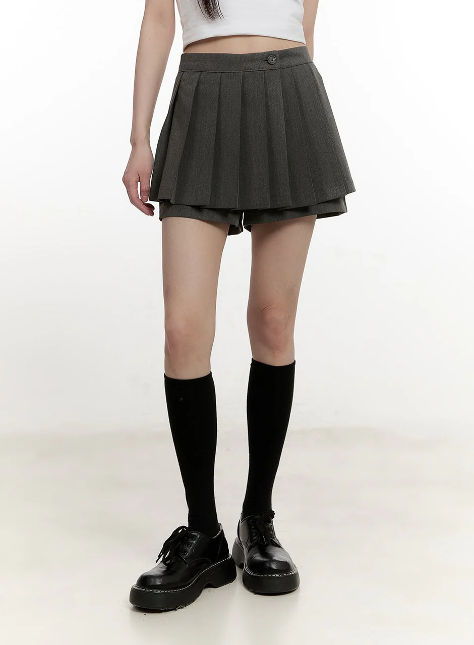 Buttoned Pleated Mini Skort